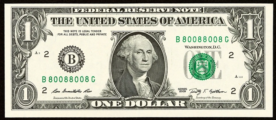 BINARY RADAR / Repeater # 80088008 with ink bleed thru ERROR = GEM Uncirculated - Image 1 of 3