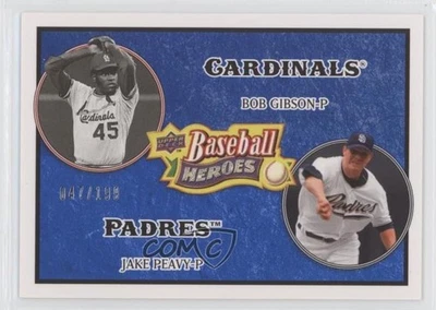 2008 Upper Deck Baseball Heroes Navy Blue /199 Jake Peavy Bob Gibson #184 HOF - Image 1 of 2