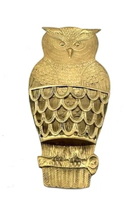 VINTAGE CAST BRASS OWL WALL HANGING WITH BASKET ON FRONT - Picture 1 of 14