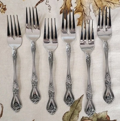 6 Salad Dessert Forks PRECIOUS ROSE by Stanley Roberts Stainless Flatware Rogers Foto 1 de 4