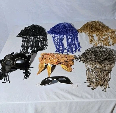 4 Beaded Headpieces W/Black Masquerade Mask And Black Domino Mask - Image 1 of 4