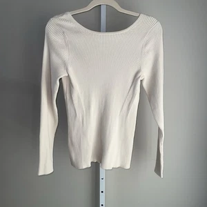 Banana Republic Women’s Ribbed Long Sleeve Top Ivory Cream Size L Scoop Back - Picture 1 of 4