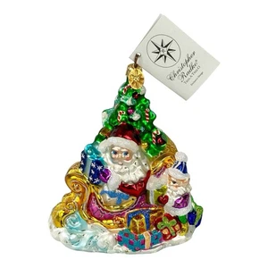 Christopher Radko Glass Ornament TRIM A TREE Santa & Elf Sleigh Large 6” w/Tag - Picture 1 of 12