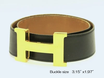 Auth HERMES Constance Leather Belt Giant Buckle ⚪︎H 1978 18706607 - Image 1 of 4