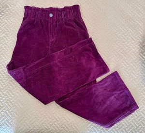 Tu Solid Burgundy Plum Corduroy Girls Wide leg Carpenter Paper Bag Pants Size 10 - Picture 1 of 6