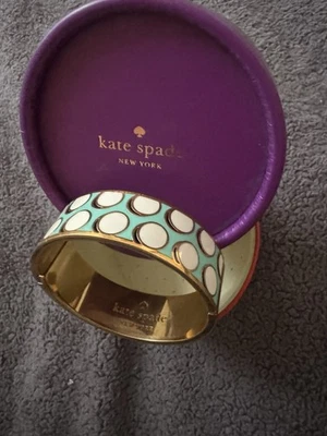 Kate Spade On The Ball Teal Gold Hinged Wide Bangle Bracelet In Box EUC - Image 1 of 4