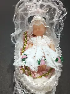 2 INCH Doll Miniature dollhouse Baby 1/12th scale & Bassinet for Doll House - Picture 1 of 11
