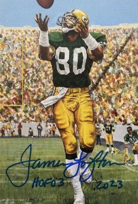 James Lofton Green Bay Packers JSA  Autographed 4x6 Goal Line Art Card #1 - Image 1 of 4