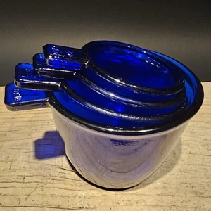 Antique Vintage Style Cobalt Blue Depression Glass 4pc Measuring Cup Set - Picture 1 of 15