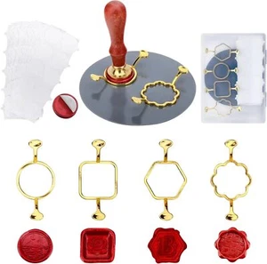 4 PC Metal Wax Seal Kit with Round Flower Square Hexagonal Mold Shapes Clear - Picture 1 of 6