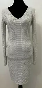 Vintage Cache Womens Sweater Dress Small Silver Metallic Textured Stripe Knit - Picture 1 of 12