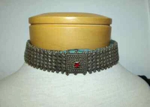 1920's Vintage Persian Silver Choker W Ruby 11" From Afghanistan - Picture 1 of 5