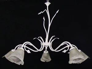 Lampadario forgiato bianco vetro cristallo shabby chic fiammingo corte art.b54 - Imagen 1 de 8