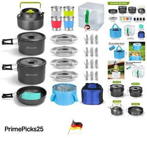 Camping Geschirr Set 29-teilig, Edelstahl & Aluminium, 4 Personen, klappbar - Bild 1 von 12