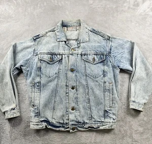 * Vintage French Navy Denim Jean Jacket Men’s Metal Button Acid Washed Medium - Picture 1 of 11