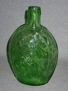 Robert E Lee / Jefferson Davis Emerald Green Mold Blown Flask Bottle Tooled Lip - Picture 1 of 7