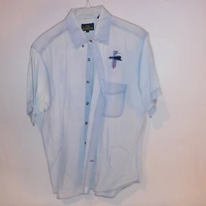 Vintage Denim Shirt Mens Button Down Large Light Blue Harsens Island Michigan - Picture 1 of 9