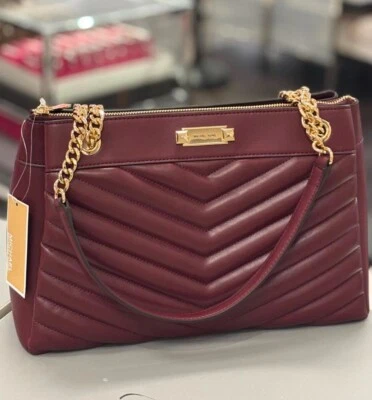 Michael Kors Whitney Quilted MD Chain Shoulder Tote In Oxblood NWT - Image 1 of 4