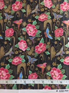 Unbranded Cotton Fabric #6703 Oriental Theme Gold Accents On Black BTY - Picture 1 of 2