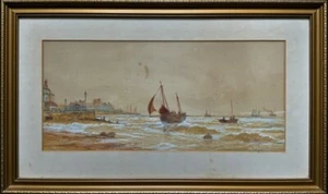 The Harbour - pintura de acuarela paisaje marino de principios del siglo XX por 'Thomas Mortimer' - Imagen 1 de 10