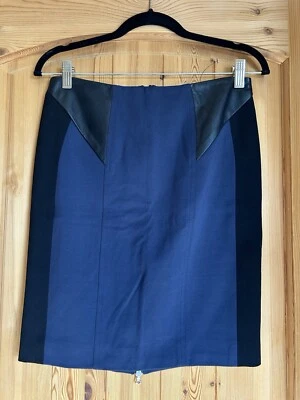 Yigal Azrouel New York Mini Pencil Skirt. Black/Navy Color Block.  Lamb leather. - Image 1 of 4