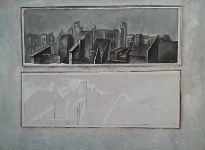 SAMUEL BAK (1933-), Óleo grande a bordo, vista urbana paisaje, firmado Foto 1 de 4