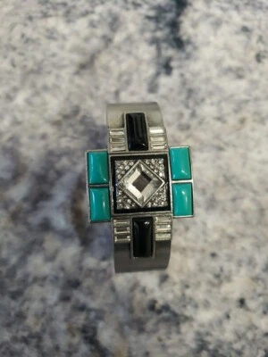 Brazalete con bisagras Lia Sophia Art Deco Novelle plata estrás y turquesa  Foto 1 de 4