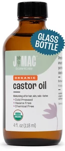 Organic Castor Oil Cold Pressed (Glass Bottle, 4 Oz, NO DROPPER), Pure Hexane Fr - Picture 1 of 12