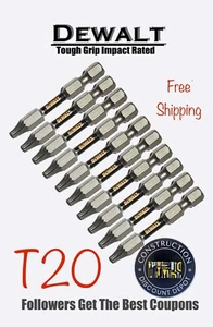 Bulk Lot of 10 DeWalt IMPACT READY 2" TOUGH GRIP Bit Set Torx T20 T-20 - Picture 1 of 3