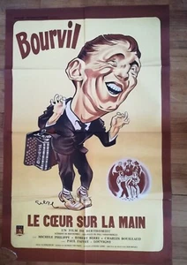 AFFICHE ORIGINALE- BOURVIL - LE COEUR SUR LA MAIN - 80 / 120 cms - Picture 1 of 3