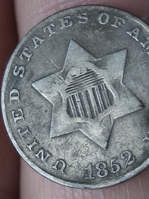 1852 Three 3 Cent Silver Trime- 3CS, Fine/VF Details - Image 1 of 4