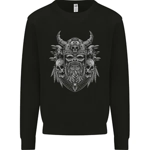 Odin Norse God With Skulls and Crows Viking Kids Sweatshirt Jumper - Picture 1 of 3