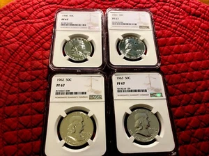 1960, 1961 1962, 1963 Silver Proof Franklin Half Dollar NGC PF67. White Label. - Picture 1 of 2