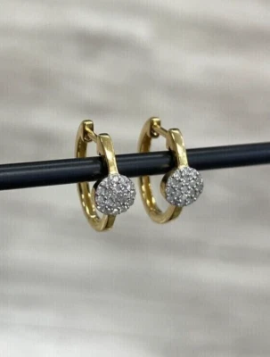 Solid 14k Yellow Gold 0.20CT Round Cut Natural Diamond GH SI Cluster Earrings - Image 1 of 4