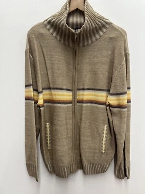 Suéter De Colección John Blair Para Hombre L Bronceado Cremallera Completa LS Rayas y2k Acrílico Tejido Años 90 Foto 1 de 4