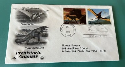 Prehistoric Animals Pteranodon Tyrannosaurus Dinosaurs 1989 First Day Cover - Image 1 of 2