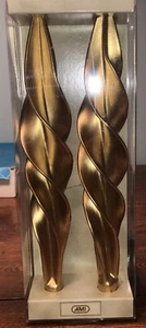 Vintage AMI 12” Twisted Swirl Pair Of Metallic Gold Candles MCM USA In Box - Picture 1 of 7
