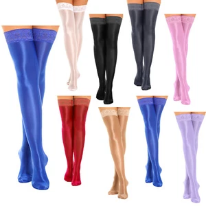 UK Women Pantyhose Thigh High Stockings Silk Stretchy Socks Lace Trim Hold Up - Picture 1 of 54