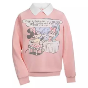 DISNEY Cakeworthy MINNIE MOUSE Pink Collared SWEATSHIRT L Mickey Date CUTE NEW!! - Picture 1 of 13
