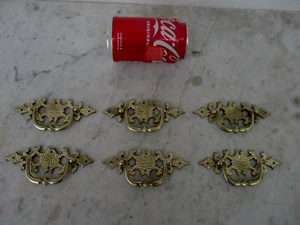Vintage in Brass Set Six Drawer Pull Cabinet Handle Knob Old Furniture Hardware - Picture 1 of 13