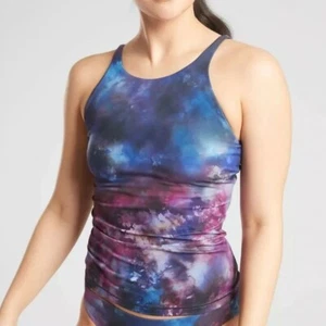Athleta Supernova Keyhole Tankini M Swim Top blau lila Batik wattiert A-C Cup - Bild 1 von 10