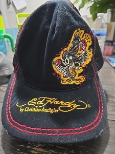 Vintage ED HARDY New York City Truckermütze schwarz rot gelb Nähte - Bild 1 von 6