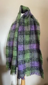 Vintage Tartan Mohair and Wool Scarf -small Damage - Picture 1 of 3
