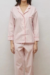 Marigot Amboise Pink & White Striped Long Pajama Set Medium 100% Cotton - Picture 1 of 10