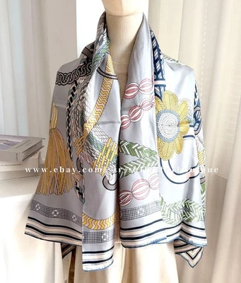 2025 Sallys 100% Twill Silk Wrap Scarf Stole Tassels Print Square Shawl 53" - Image 1 of 4