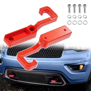 Front Steel Red Tow Hooks Kit For 2015-2023 Grand Cherokee WK2 Powder Coated % - Picture 1 of 12