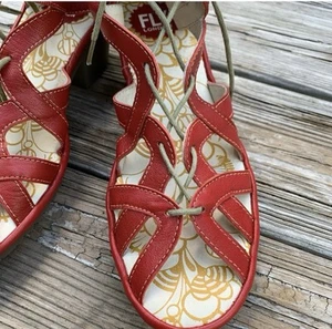 Fly London Womens Red Want Style Gladiator Lace Up Leather Heeled Sandal Size 40 - Picture 1 of 10