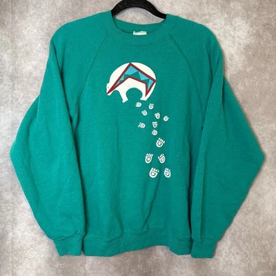 Vintage 1989 Polar Bear and Tracks Sweatshirt Front & Back Women's Large Teal - Image 1 of 4
