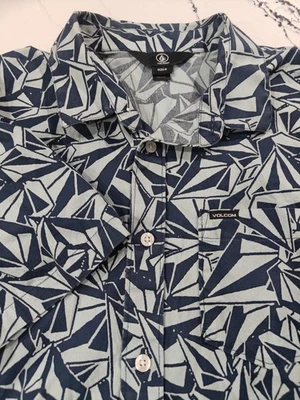 Volcom Shirt Men M Blue Geometric All Over Stone Graphic Button Short Sleeve - Image 1 of 4