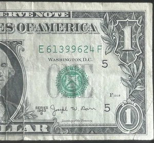 (BANCONOTA BARR VINTAGE!) Banconota da 1 dollaro vecchia moneta Joseph Barr E61399624F serie 1963B - Foto 1 di 4
